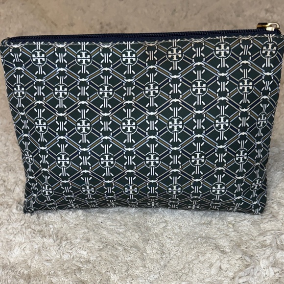 Tory Burch T Monogram Navy and White Jacquard Cosmetic Pouch - Picture 2 of 9